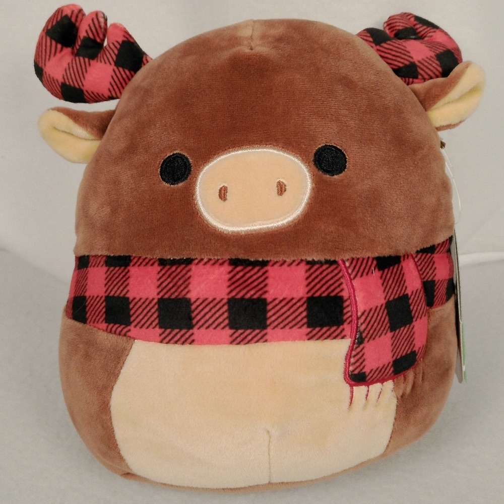 NWT Squishmallows 8 Inch Alfred the Moose Holiday Buffalo Plaid Scarf Plush